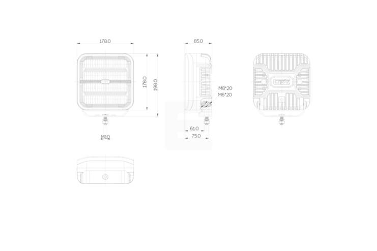 OZZ SQR 7" fjernlys 178mm